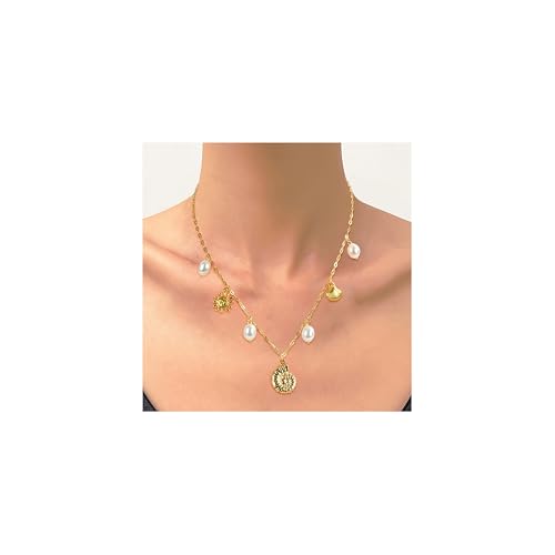 LQTSLFM Muschelkette Gold Damen, Sommer Strand Kette mit Muschel Perle Anhänger, Muschelschmuck Exquisit Sea Shell Necklace, Stilvoll Gold Kette für Damen Schmuckgeschenke LQTSLFM Muschelkette Gold Damen, Sommer Strand Kette mit Muschel Perle Anhänger, Muschelschmuck Exquisit Sea Shell Necklace, Stilvoll Gold Kette für Damen Schmuckgeschenke von LQTSLFM