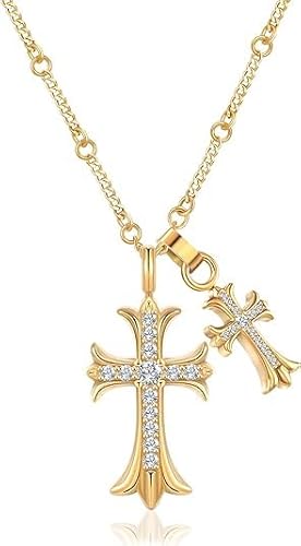 LQTSLFM Kreuz Kette,Kreuz Kette Damen,Cross Necklace,Silberkette mit Kreuz,Vintage katholische religiöse christliche Halskette (Gold) von LQTSLFM