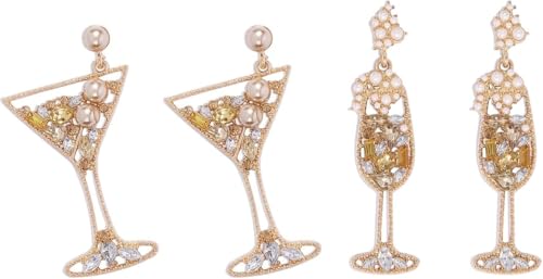 Ohrringe Weinglas für Damen,Obst Weinglas Ohrringe,Weinglas Ohrringe für Frauen,Champagner Weinglas Pfosten Tropfen Ohrringe für Frauen Schmuck, festliche Party-Ohrringe (Gold A) von LQTSLFM
