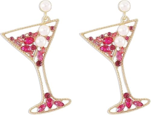 Ohrringe Weinglas für Damen,Obst Weinglas Ohrringe,Weinglas Ohrringe für Frauen,Champagner Weinglas Pfosten Tropfen Ohrringe für Frauen Schmuck, festliche Party-Ohrringe (Rosa) von LQTSLFM