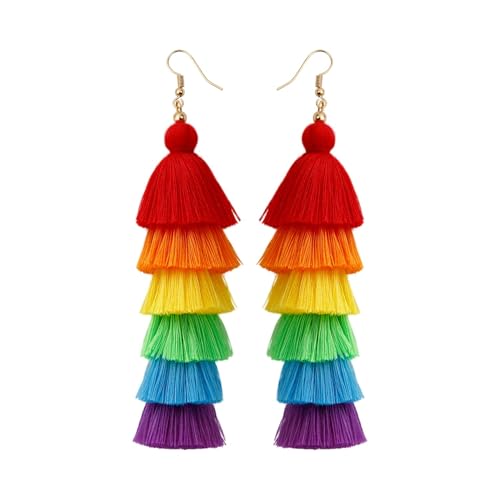 Regenbogen Ohrringe Damen, Ohringe Bunt Hängend, Böhmen Stilvoll Regenbogen Schmuck Accessoires Damen Bunte Earring Regenbogen für Schmuckgeschenk (Bunt-C) von LQTSLFM
