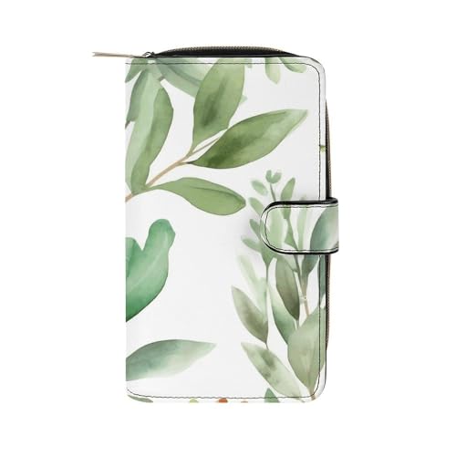 Geldbörse, Aquarell-Salbei-Blätter, bedruckte Geldbörse, Reise-Brieftasche, strapazierfähige Brieftasche, Universalgeldbörse, Ledergeldbörse, Aquarell-Salbeiblätter, 19,7 x 11 x 3,5 cm, modern, von LQWOK