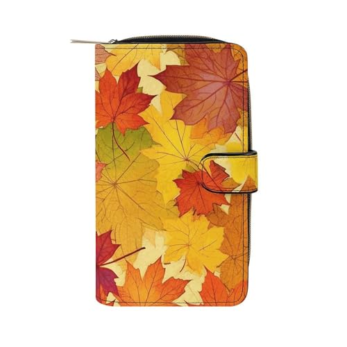 Geldbörse, Herbstblätter von Ahorn, bedruckt, Reise-Geldbörse, strapazierfähige Geldbörse, tragbare Geldbörse, Universalgeldbörse, Ledergeldbörse, Herbstblätter aus Ahorn, 19,7 x 11 x 3,5 cm, modern, von LQWOK