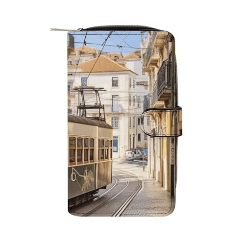 Geldbörse, Lissabon Tram bedruckte Geldbörse, Reisebrieftasche, strapazierfähige Geldbörse, tragbare Geldbörse, Universalgeldbörse, Ledergeldbörse, Lissabon Straßenbahn, 19,7 x 11 x 3,5 cm, modern, von LQWOK