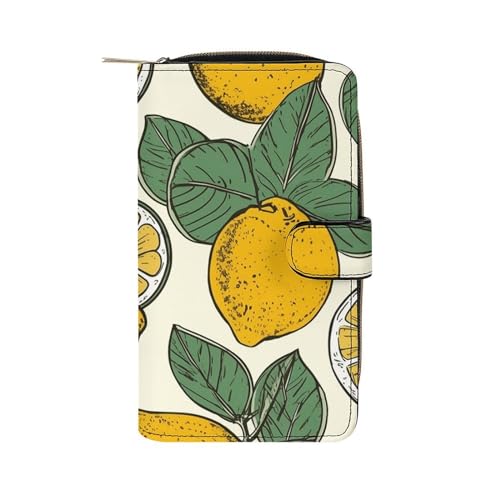 Geldbörse mit Zitronenfrucht-Muster, Reise-Geldbörse, strapazierfähige Geldbörse, tragbare Geldbörse, Universalgeldbörse, Ledergeldbörse, Zitronenfrucht-Muster, 19,7 x 11 x 3,5 cm, modern, von LQWOK