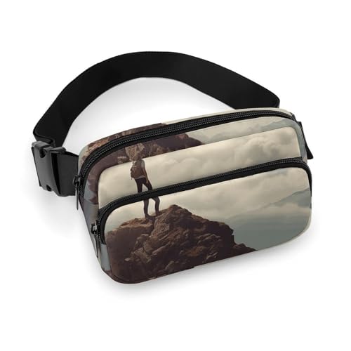 Hüfttasche mit Aufdruck "Woman on A Top Mountain", universelle Hüfttasche, tragbare Hüfttasche, strapazierfähige Hüfttasche, verdickte Hüfttasche, Frau auf einem Berg, 20 x 13 cm, modern, Frau auf von LQWOK