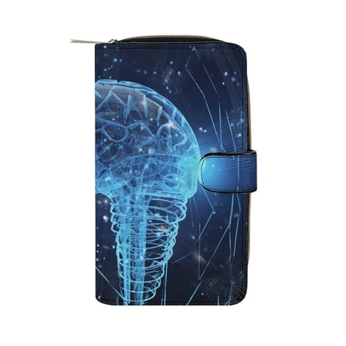 LQWOK Brieftasche, Intelligenz-Gehirn-bedruckte Geldbörse, Reise-Brieftasche, strapazierfähige Brieftasche, tragbare Brieftasche, Universalgeldbörse, Ledergeldbörse, Intelligenz-Gehirn, 19,7 x 11 x von LQWOK