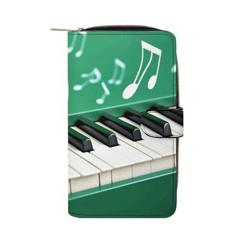 LQWOK Brieftasche, grüne und weiße Klaviertasten, bedruckte Geldbörse, Reise-Brieftasche, tragbare Brieftasche, Universalgeldbörse, Ledergeldbörse, grüne und weiße Klaviertasten, 19,7 x 11 x 3,5 cm, von LQWOK