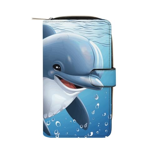 LQWOK Geldbörse, Delfin-bedruckt, Reise-Geldbörse, strapazierfähige Geldbörse, tragbare Geldbörse, Universalgeldbörse, Ledergeldbörse, Delfin, 19,7 x 11 x 3,5 cm, modern, Delfin, 19.7x11x3.5cm, Modern von LQWOK