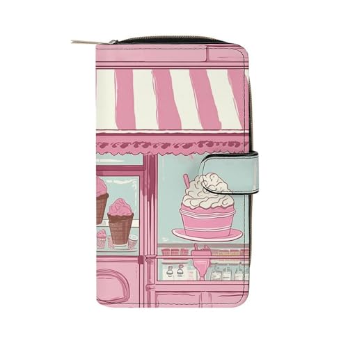 LQWOK Geldbörse, Eiscreme-Aufbewahrung, bedruckte Geldbörse, Reisebrieftasche, strapazierfähige Brieftasche, tragbare Geldbörse, Universalgeldbörse, Ledergeldbörse, Eisdiele, 19,7 x 11 x 3,5 cm, von LQWOK