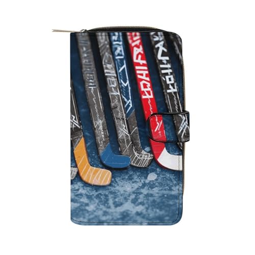 LQWOK Geldbörse, Eishockeyschläger bedruckt, Reise-Geldbörse, strapazierfähige Geldbörse, tragbare Geldbörse, Universalgeldbörse, Ledergeldbörse, Eishockeyschläger, 19,7 x 11 x 3,5 cm, modern, von LQWOK