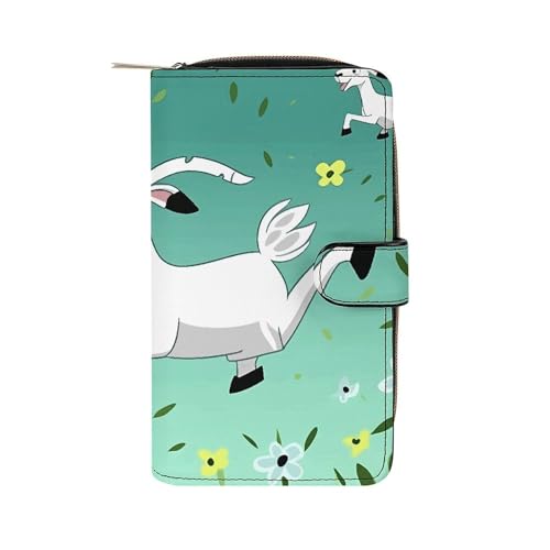 LQWOK Geldbörse, Goat Frolic bedruckte Geldbörse, Reisebrieftasche, strapazierfähige Brieftasche, tragbare Geldbörse, Universalgeldbörse, Ledergeldbörse, Ziegenmotiv, 19,7 x 11 x 3,5 cm, modern, von LQWOK