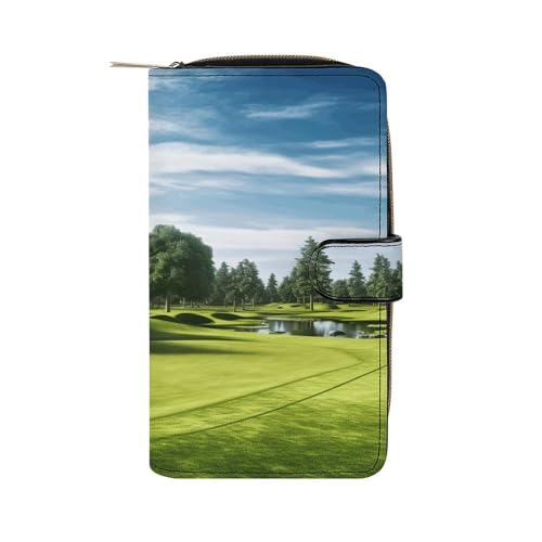 LQWOK Geldbörse, Golfplatz, Rasendruck, Reise-Geldbörse, strapazierfähige Geldbörse, tragbare Geldbörse, Universalgeldbörse, Ledergeldbörse, Golfplatz, Rasen, 19,7 x 11 x 3,5 cm, modern, Golfplatz von LQWOK