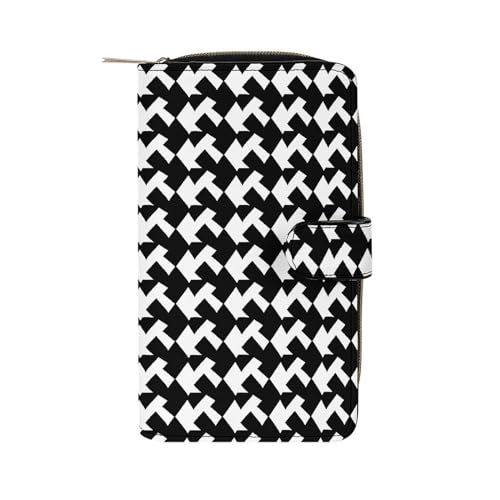 LQWOK Geldbörse, Hahnentrittmuster, schwarz, bedruckt, Reisebrieftasche, strapazierfähige Geldbörse, tragbare Geldbörse, Universalgeldbörse, Ledergeldbörse, Hahnentrittmuster, Schwarz, 19,7 x 11 x 3,5 von LQWOK