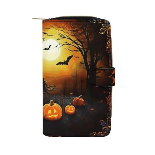 LQWOK Geldbörse, Halloween-Party, bedruckte Geldbörse, Reisebrieftasche, strapazierfähige Geldbörse, tragbare Geldbörse, Universalgeldbörse, Ledergeldbörse, Halloween-Party, 19,7 x 11 x 3,5 cm, von LQWOK