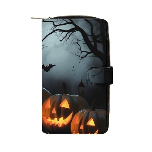 LQWOK Geldbörse, Halloween mit Kürbissen, bedruckt, Reise-Geldbörse, strapazierfähige Geldbörse, tragbare Geldbörse, Universalgeldbörse, Ledergeldbörse, Halloween mit Kürbissen, 19,7 x 11 x 3,5 cm, von LQWOK