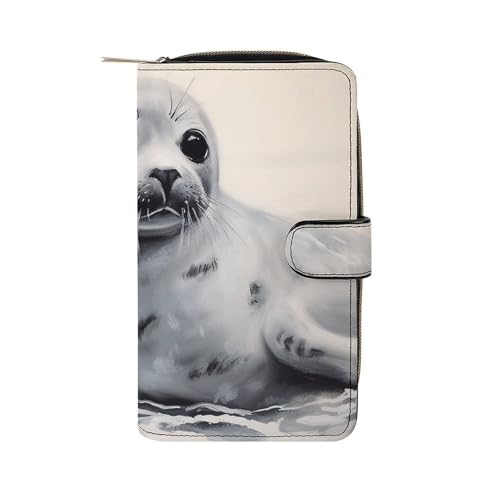 LQWOK Geldbörse, Harfen-Siegelmalerei, bedruckte Geldbörse, Reise-Geldbörse, strapazierfähige Geldbörse, tragbare Geldbörse, Universalgeldbörse, Ledergeldbörse, Harfen-Siegelmalerei, 19,7 x 11 x 3,5 von LQWOK