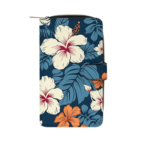 LQWOK Geldbörse, Hawaii-Blumendruck, Reisebrieftasche, strapazierfähige Geldbörse, tragbare Geldbörse, Universalgeldbörse, Ledergeldbörse, Hawaii-Blume, 19,7 x 11 x 3,5 cm, modern, Hawaii Blume, von LQWOK