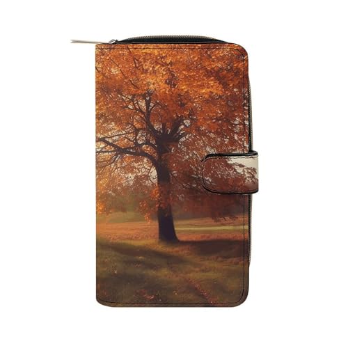 LQWOK Geldbörse, Herbstszene, bedruckte Geldbörse, Reise-Geldbörse, strapazierfähige Geldbörse, tragbare Geldbörse, Universalgeldbörse, Ledergeldbörse, Herbstszene, 19,7 x 11 x 3,5 cm, modern, von LQWOK