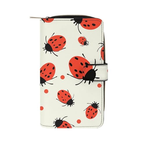 LQWOK Geldbörse, Marienkäfer-Muster, bedruckte Geldbörse, Reise-Geldbörse, strapazierfähige Geldbörse, tragbare Geldbörse, Universalgeldbörse, Ledergeldbörse, Marienkäfer-Muster, 19,7 x 11 x 3,5 cm, von LQWOK