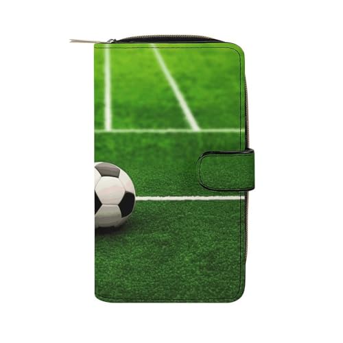 LQWOK Geldbörse, Motiv: Fußballspielplatz, bedruckte Geldbörse, Reisebrieftasche, strapazierfähige Brieftasche, Universalgeldbörse, Ledergeldbörse, grüner Fußballspielplatz, 19,7 x 11 x 3,5 cm, von LQWOK