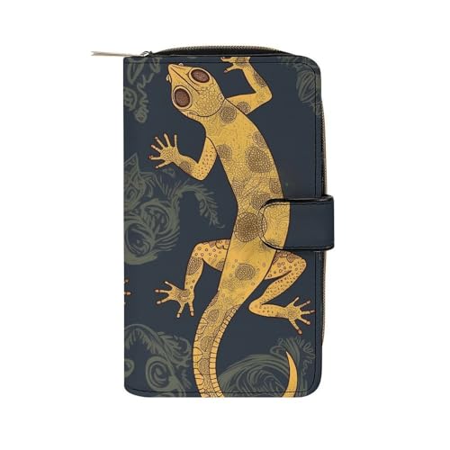 LQWOK Geldbörse, Motiv: Gecko Eidechsen, bedruckte Geldbörse, Reisebrieftasche, strapazierfähige Geldbörse, tragbare Geldbörse, Universalgeldbörse, Ledergeldbörse, Gecko-Eidechsen, 19,7 x 11 x 3,5 cm, von LQWOK