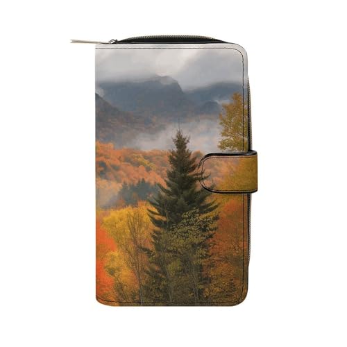 LQWOK Geldbörse, Motiv: Herbstlaub, Berge, bedruckt, Reise-Geldbörse, strapazierfähige Geldbörse, tragbare Geldbörse, Universalgeldbörse, Ledergeldbörse, Herbstlaub, Berge, 19,7 x 11 x 3,5 cm, modern, von LQWOK
