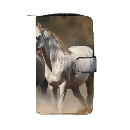LQWOK Geldbörse, Pferde, Tiere, bedruckt, Reise-Geldbörse, strapazierfähige Geldbörse, tragbare Geldbörse, Universalgeldbörse, Ledergeldbörse, Pferde, Tiere, 19,7 x 11 x 3,5 cm, modern, Pferde Tiere, von LQWOK