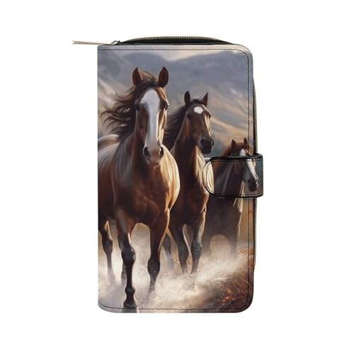 LQWOK Geldbörse, Pferde bedruckt, Reise-Geldbörse, strapazierfähige Geldbörse, tragbare Geldbörse, Universalgeldbörse, Ledergeldbörse, Pferde, 19,7 x 11 x 3,5 cm, modern, Pferde, 19.7x11x3.5cm, Modern von LQWOK
