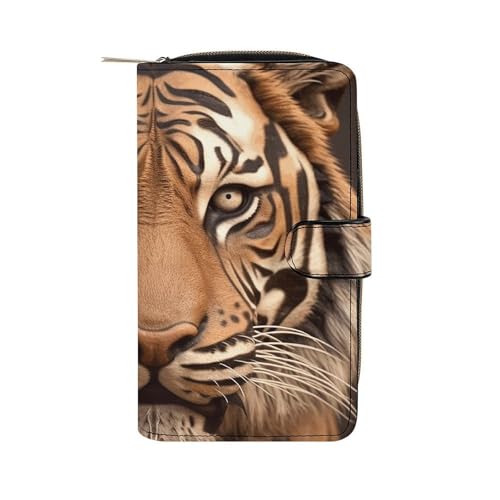 LQWOK Geldbörse, Tigerkopf, bedruckt, Reise-Geldbörse, strapazierfähige Geldbörse, tragbare Geldbörse, Universalgeldbörse, Ledergeldbörse, Tigerkopf, 19,7 x 11 x 3,5 cm, modern, Tigerkopf, von LQWOK