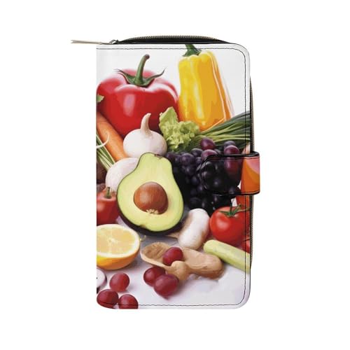 LQWOK Geldbörse, bedruckte Geldbörse, Reise-Geldbörse, tragbare Geldbörse, Universalgeldbörse, Ledergeldbörse, gesunde Lebensmittel, 19,7 x 11 x 3,5 cm, modern, Gesundes Essen, 19.7x11x3.5cm, Modern von LQWOK
