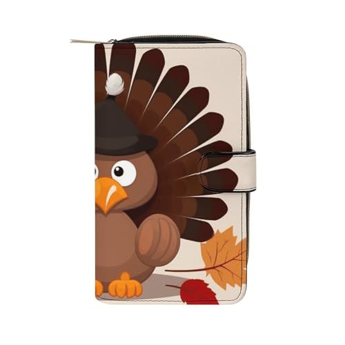 LQWOK Geldbörse, dunkelbraune Truthahn-bedruckte Geldbörse, Reisebrieftasche, strapazierfähige Geldbörse, tragbare Geldbörse, Universalgeldbörse, Ledergeldbörse, dunkelbraun, Türkei, 19,7 x 11 x 3,5 von LQWOK