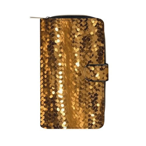 LQWOK Geldbörse, goldfarbene Pailletten, glitzernd, Reise-Geldbörse, strapazierfähige Geldbörse, tragbare Geldbörse, Universalgeldbörse, Ledergeldbörse, goldfarbene Pailletten, funkelnd, 19,7 x 11 x von LQWOK