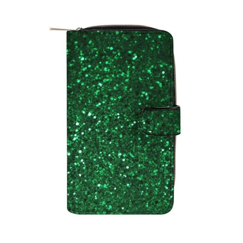 LQWOK Geldbörse, grüne Pailletten, glitzernde Geldbörse, Reise-Brieftasche, strapazierfähige Geldbörse, tragbare Geldbörse, Universalgeldbörse, Ledergeldbörse, grüne Pailletten, funkelnd, 19,7 x 11 x von LQWOK