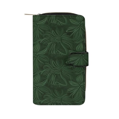 LQWOK Geldbörse, grünes Muster, bedruckte Geldbörse, Reisebrieftasche, strapazierfähige Geldbörse, tragbare Geldbörse, Universalgeldbörse, Ledergeldbörse, grünes Muster, 19,7 x 11 x 3,5 cm, modern, von LQWOK