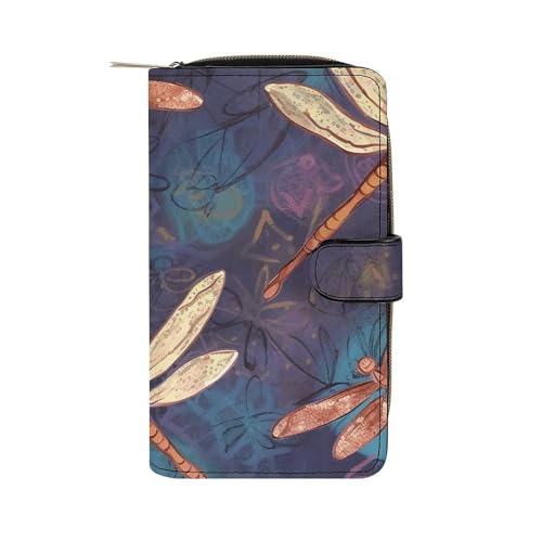 LQWOK Geldbörse, handbemalte Libellen-bedruckte Geldbörse, Reise-Brieftasche, strapazierfähige Geldbörse, tragbare Geldbörse, Universalgeldbörse, Ledergeldbörse, handbemalte Libelle, 19,7 x 11 x 3,5 von LQWOK