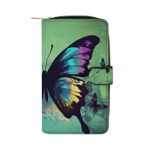 LQWOK Geldbörse, künstlerischer Schmetterling, bedruckt, Reise-Brieftasche, strapazierfähige Geldbörse, tragbare Geldbörse, Universalgeldbörse, Ledergeldbörse, künstlerischer Schmetterling, 19,7 x 11 von LQWOK