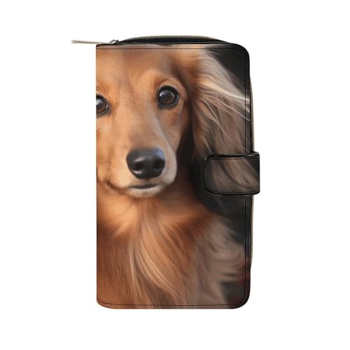 LQWOK Geldbörse, langhaariger Dackel, bedruckte Geldbörse, Reise-Brieftasche, strapazierfähige Brieftasche, Universalgeldbörse, Ledergeldbörse, langhaariger Dackel, 19,7 x 11 x 3,5 cm, modern, von LQWOK