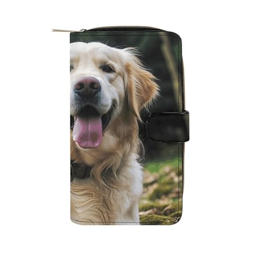 LQWOK Geldbörse, lustige Golden Retriever bedruckte Geldbörse, Reise-Brieftasche, strapazierfähige Geldbörse, tragbare Geldbörse, Universalgeldbörse, Ledergeldbörse, lustiger Golden Retriever, 19,7 x von LQWOK