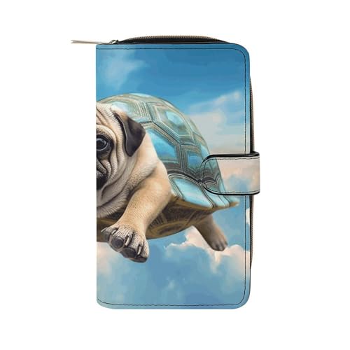 LQWOK Geldbörse, lustiger Mops-Hund in bedruckter Geldbörse, Reise-Geldbörse, strapazierfähige Geldbörse, tragbare Geldbörse, Universalgeldbörse, Ledergeldbörse, lustiger Mops, 19,7 x 11 x 3,5 cm, von LQWOK