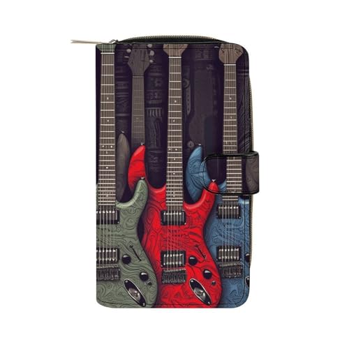 LQWOK Geldbörse, mit Gitarrenmuster, bedruckte Geldbörse, Reise-Brieftasche, strapazierfähige Brieftasche, tragbare Brieftasche, Universalgeldbörse, Ledergeldbörse, Gitarrenmuster, 19,7 x 11 x 3,5 cm, von LQWOK