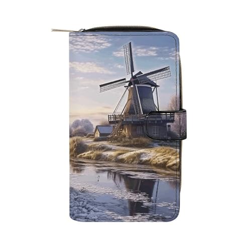 LQWOK Geldbörse, traditionelle Windmühlen-bedruckte Geldbörse, Reise-Geldbörse, strapazierfähige Geldbörse, tragbare Geldbörse, Universalgeldbörse, Ledergeldbörse, traditionelle Windmühle, 19,7 x 11 x von LQWOK