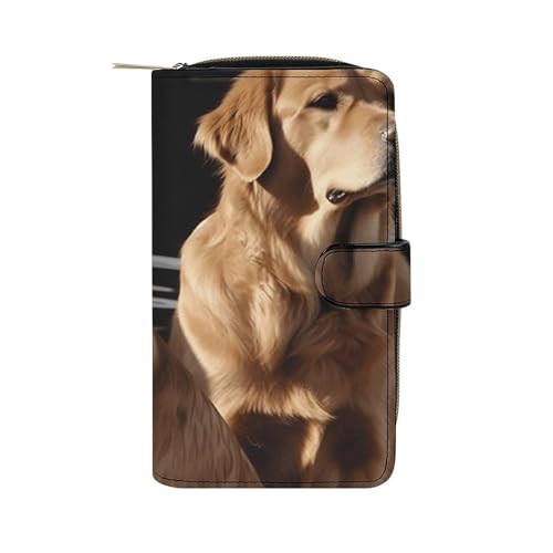 LQWOK Geldbörse mit Golden Retriever-Motiv, Reise-Geldbörse, strapazierfähige Geldbörse, tragbare Geldbörse, Universalgeldbörse, Ledergeldbörse, Golden Retriever, 19,7 x 11 x 3,5 cm, modern, Golden von LQWOK