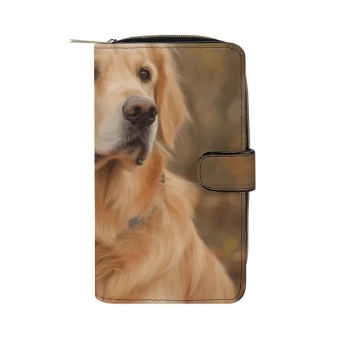 LQWOK Geldbörse mit Golden Retriever-Motiv, Reise-Geldbörse, strapazierfähige Geldbörse, tragbare Geldbörse, Universalgeldbörse, Ledergeldbörse, Golden Retriever, 19,7 x 11 x 3,5 cm, modern, Golden von LQWOK