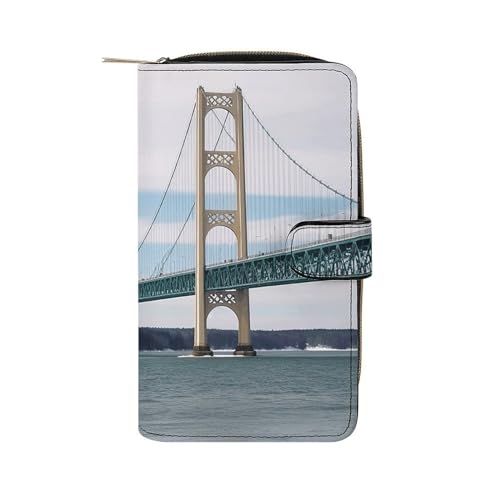 LQWOK Mackinac Geldbörse mit Hängebrücke, bedruckte Geldbörse, Reise-Geldbörse, strapazierfähige Geldbörse, tragbare Geldbörse, Universalgeldbörse, Ledergeldbörse, Mackinac-Hängebrücke, 19,7 x 11 x von LQWOK