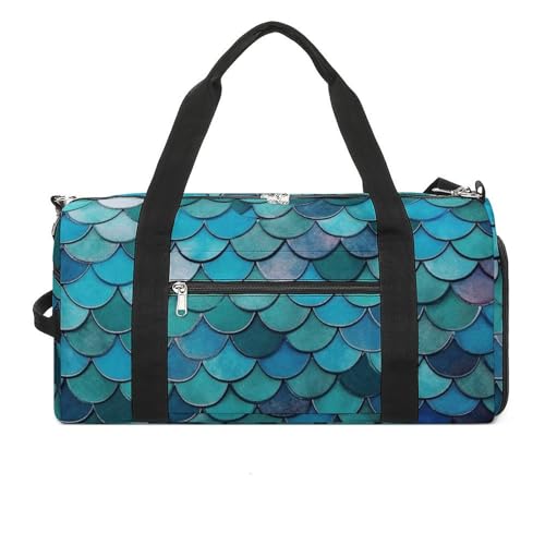 Turnbeutel mit Meerjungfrauen-Druck, Turnbeutel mit Reißverschluss, Reise-Turnbeutel, Turnbeutel mit Fächern, Meerjungfrau, Einheitsgröße, stilvoll, Meerjungfrau-Türkis, Einheitsgröße, Stilvoll von LQWOK