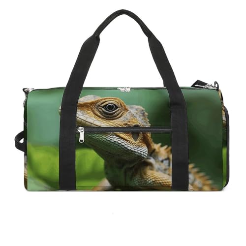 Turnbeutel mit Tier-Eidechsen-Druck, Turnbeutel mit Reißverschluss, Reise-Turnbeutel, Turnbeutel mit Fächern, Tier-Eidechse, Einheitsgröße, stilvoll, Tier-Eidechse, Einheitsgröße, Stilvoll von LQWOK