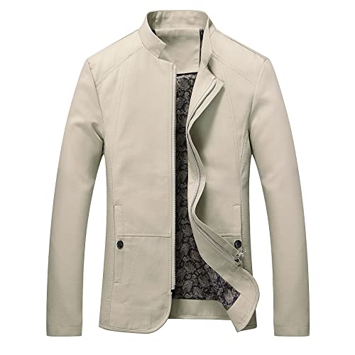 Casual Jacke Herren Slim Fit Stehkragen Langarm Jacke Herren Retro Druck Futter Einfarbig Jacke Herren Täglich Pendeln Zuhause All-Match Übergangsjacke Herren B-Beige L von LQX