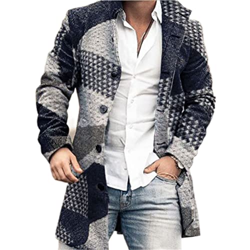 Langarm Jacke Herren Slim Fit Stehkragen Knopfleiste Tweed-Mantel Herren Mittlere Länge Einfarbig/Kariert Casual Jacke Herren Täglich Pendeln All-Match Mode Jacke Herren DY-18 3XL von LQX