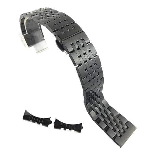 LQXHZ 16 Mm 18 Mm 19 Mm 20 Mm 21 Mm 22 Mm 316L Massives Edelstahl-Uhrenarmband Mit Schmetterlingsverschluss(Black,22mm) von LQXHZ